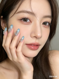 冰藍貓眼鑽石穿戴甲 韓系閃亮顯白美甲 可重複使用長款甲片
